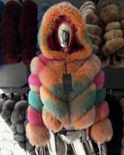 Women s Multicolor Genuine Fox Fur Hooded Luxury Cropped Jacket Handmade