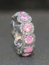 Pink Five Stone Cubic Zirconia Halo Ring Sizes 5 6 7 8 9 10 11 12