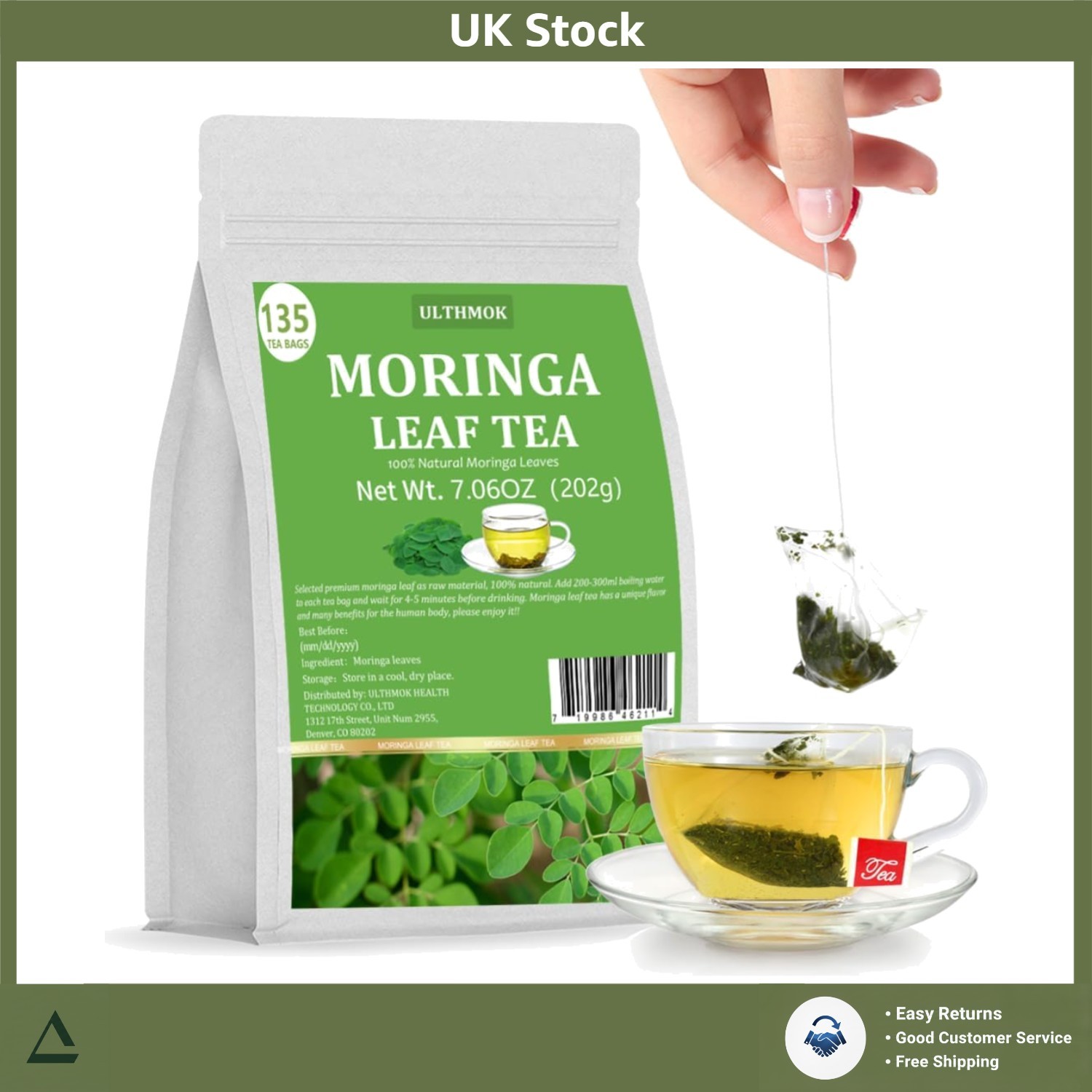 Pure Natural Moringa Leaf Herbal Tea Bags -  Daily Wellness - 135 Count