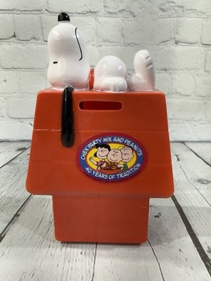 Vintage Chex Party Mix and Peanuts Snoopy Doghouse Coin Bank Red 1966