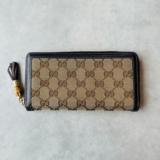 GUCCI GG Canvas Bamboo Round Zipper Long Wallet
