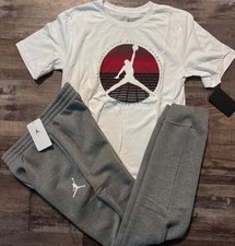 NWT Nike Air Jordan Boys YXL Gray/White/Red/Black BIG LOGO Jogger Pants Set XL