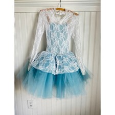 Revolution Dance Costume Blue Tulle White Lace Princess Fairy size Small Adult