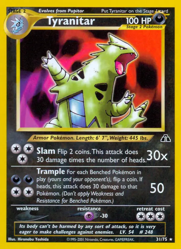Tyranitar - 31/75 - Pokemon Neo Discovery Unlimited Rare Card WOTC MP