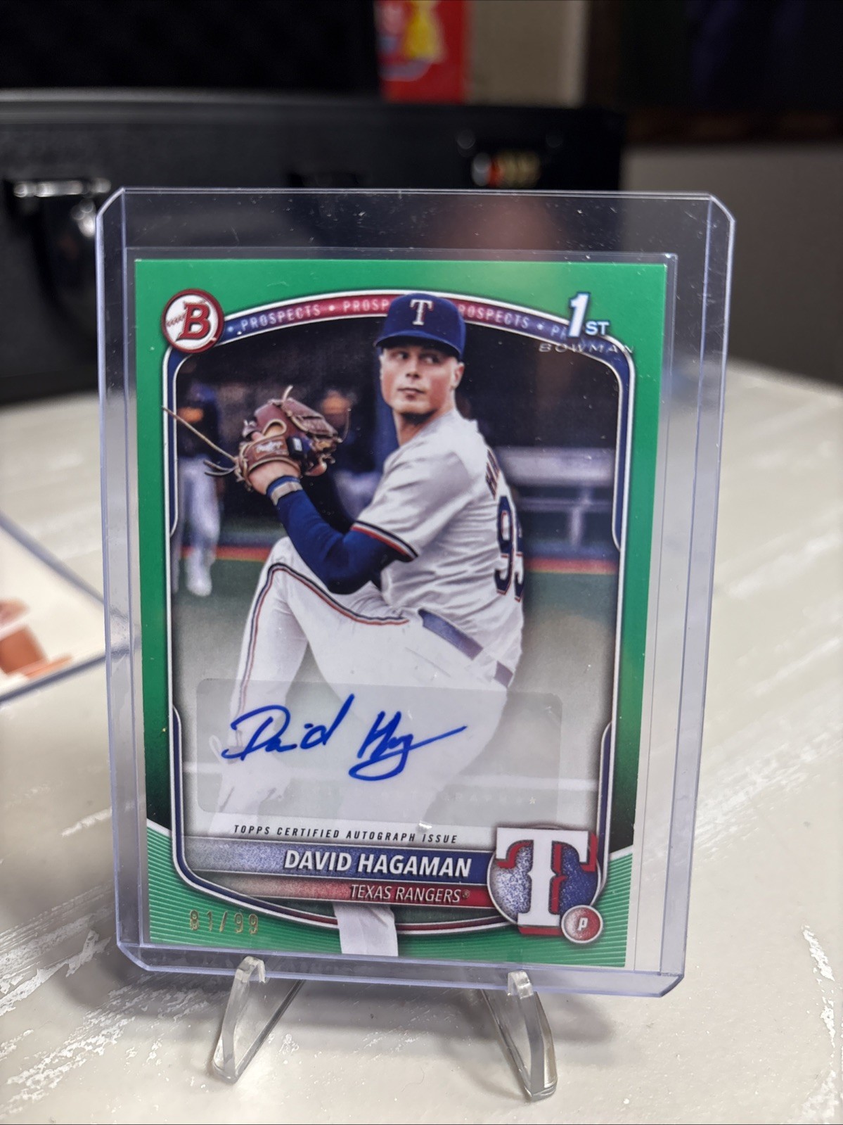 2025 Bowman DAVID HAGAMAN 1st Bowman Lime Green Auto /99 #BPA-DH Texas Rangers