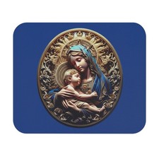 Alfombrilla de ratón para obras de arte de Madonna y el Niño | Icono religioso, fondo azul