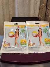 Lot of 2 Intex 20" Glossy Panel Inflatable Beach Ball White Blue Red Yellow