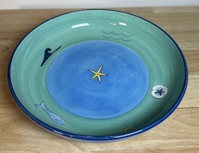 K.I.C Brushes Handpainted Sea Life Ocean Starfish Blue 13 In Pasta Serving bowl