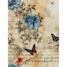 Floral Music #1 | A4 Mulberry Rice Paper | Paper for Decoupage