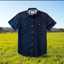 NWT Poncho Del Mar Regular Fit Mens Short Sleeve Western Snap Shirt in Navy Blue