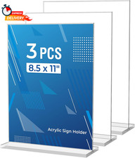 3 Pack Acrylic Sign Holder 8.5 X 11 Inches, Clear Menu Stand, Vertical Flyer Dis