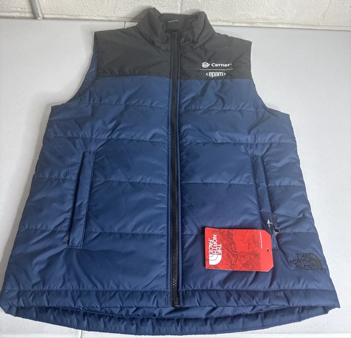 Men's THE NORTH FACE Small Everyday Blue Black Insulated Puffer Vest Jacket LOGO