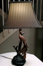 Lámpara de mesa de colección pavo real pájaro encaramado en rama de árbol con remate y pantalla 27" de alto