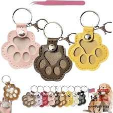 Pet Paw Shaped Leather Keychain,Hair Storage Yellow dark Brown pink