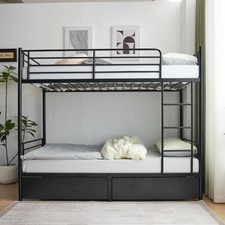 Twin Bunk Bed Frame 3Ft Single Loft Sleeper with Two Storage Drawer Ladder Black
