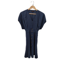 Quince Vintage Wash Tencel Button Front Dress Midnight Blue Basic Sleeved S