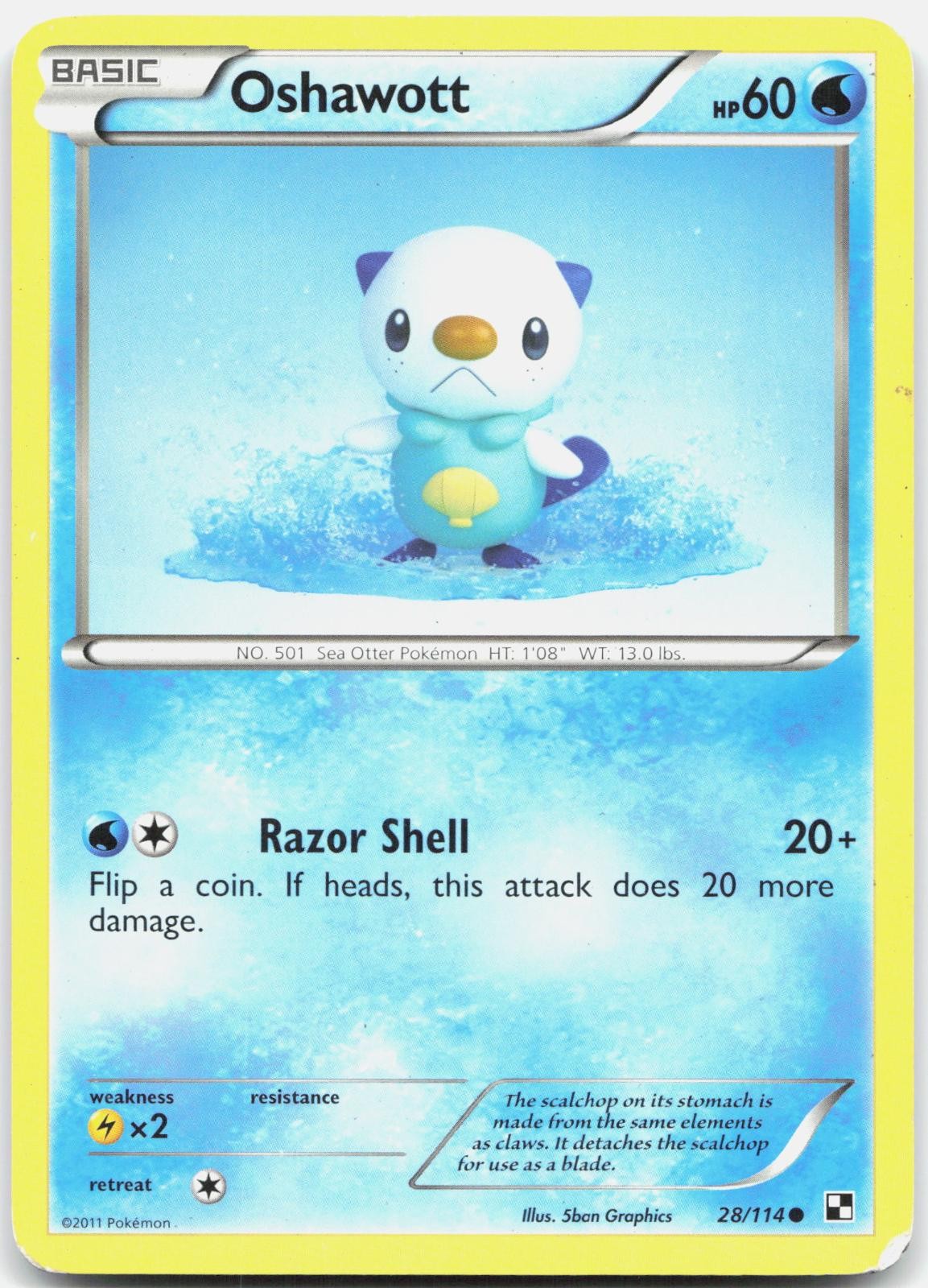 Oshawott 28/114 Common Black & White Pokemon Lightly Played