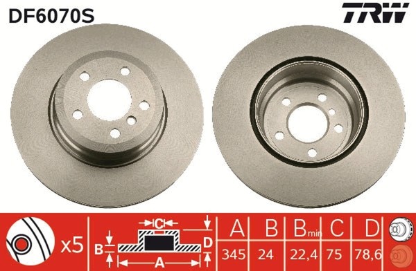 2X Bremsscheibe TRW Single DF6070S FüR F15 E70 F86 F16 E72 X5 E71 F85 X6 BMW-image