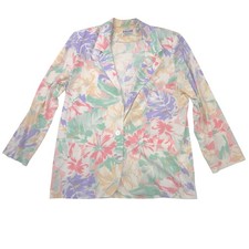 Alfred Dunner Vintage Floral Blazer Pastel Tropical Single Button Made in USA 12