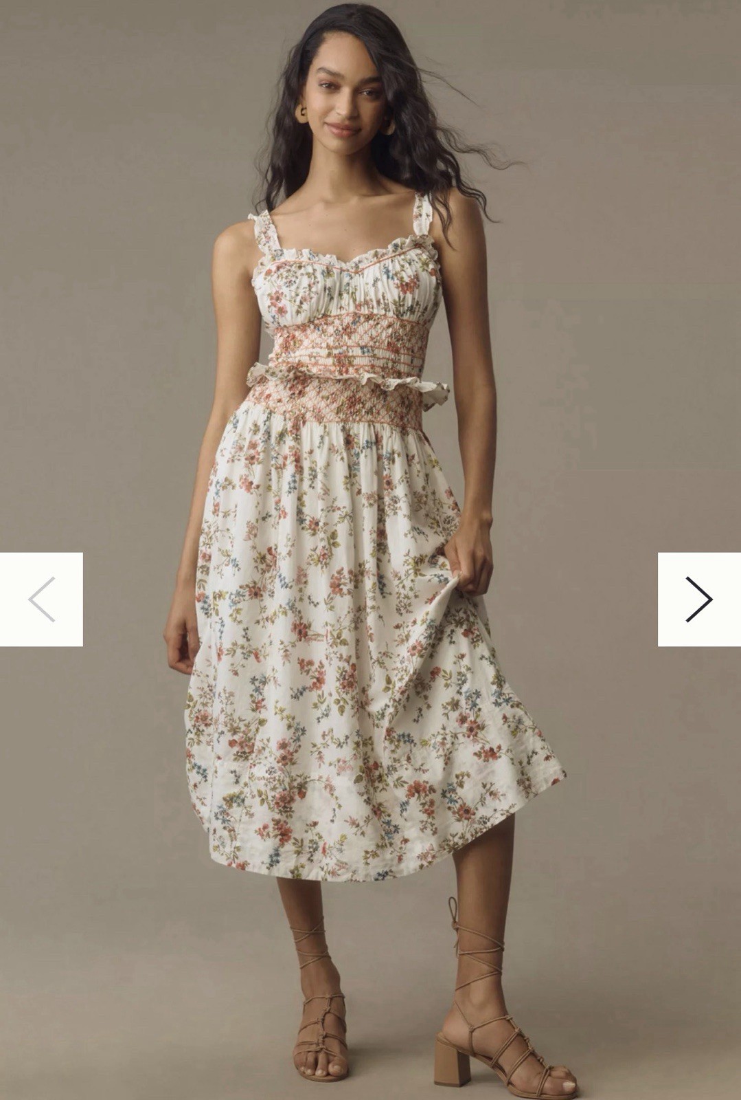 Anthropologie Sleeveless Smocked-Waist Ruffled Midi Dress Size Large
