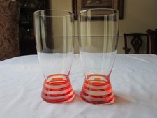 (2) Circleware Crystal CALORE STRIPE Red & Frosted Rings Pilsner Beer Glasses 7"