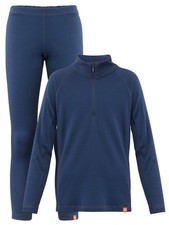 Wooly Kid's Thermal Underwear Set Soft Merino Wool Dark Blue Ages 2-12yo