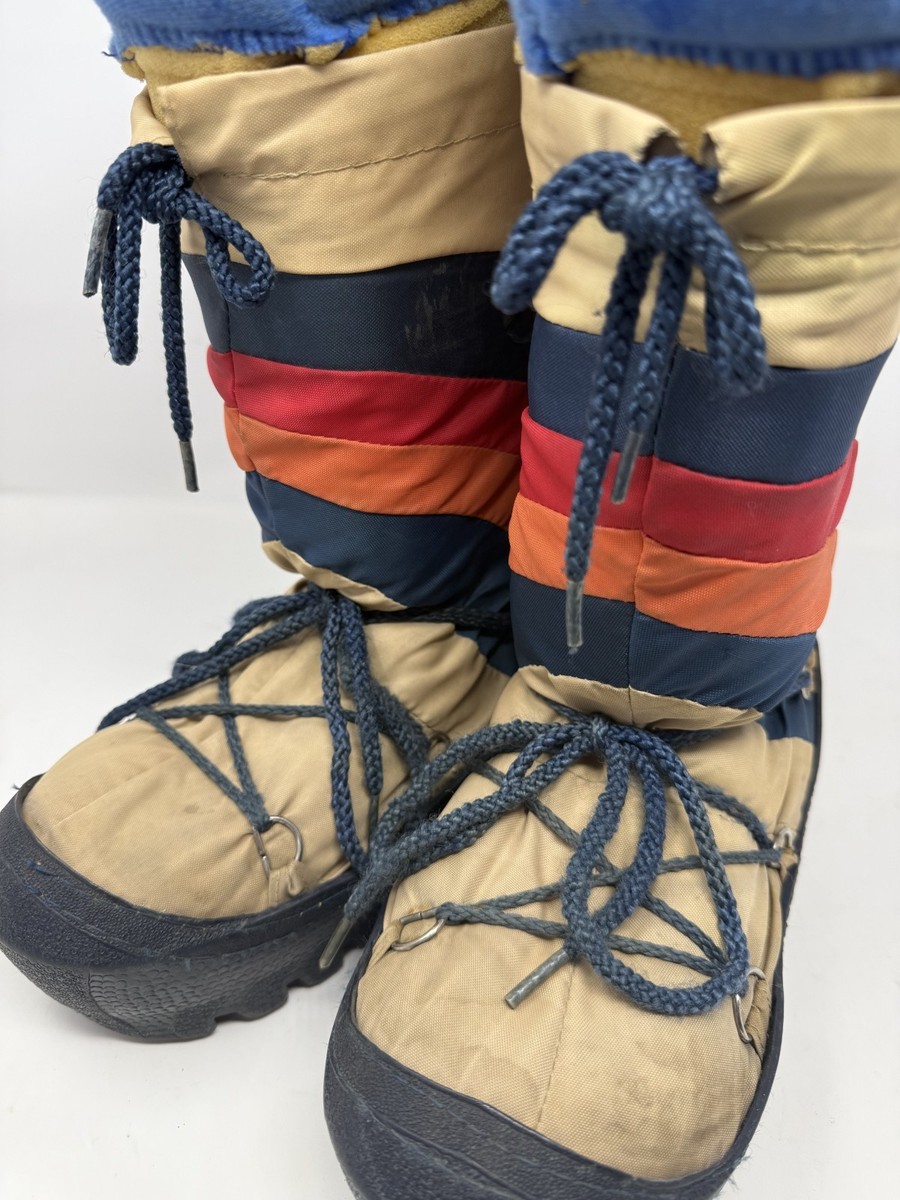 Vintage 80s Rainbow Stripe Lace Up Moon Boots Made in Korea  display picture 1
