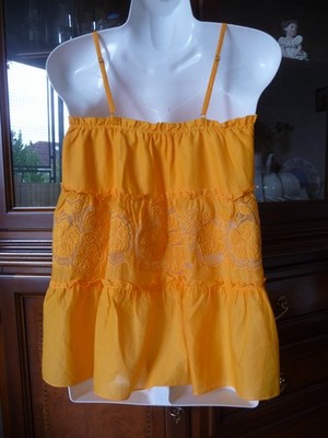STEFANEL Top mit Träger Baumwolle Orange Bestickt Gr. S NEU