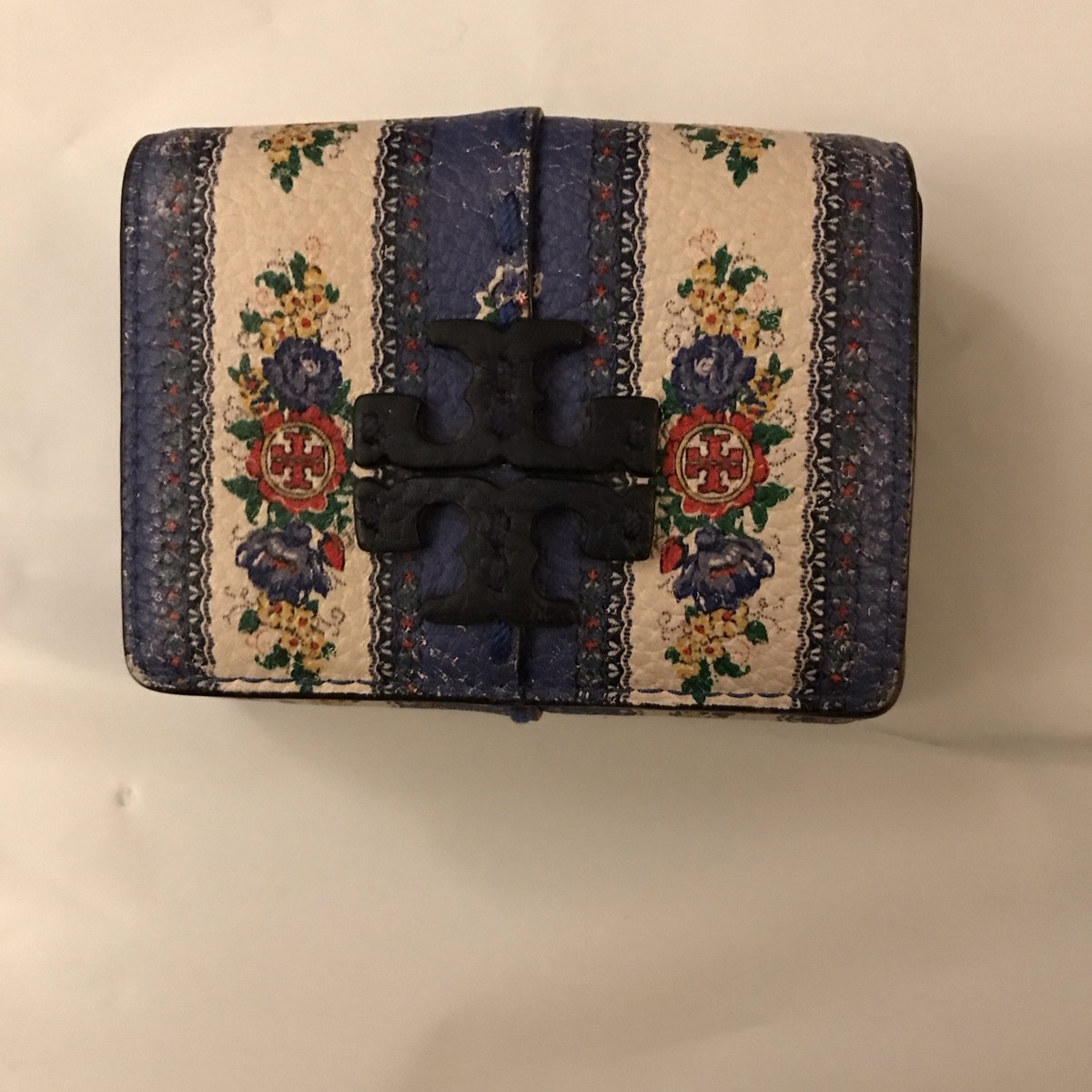 Tory Burch Mcgraw Trifold Wallet Floral Pebbled Leather
