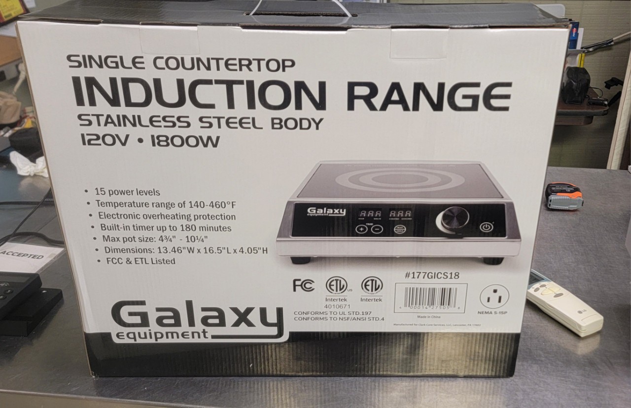 Galaxy Equipment 1800w Single Countertop Induction Range, Stainless Steel Body