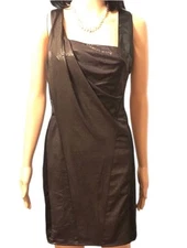 Do & Be Stretch Bodycon Black Brown Croco Print Asymmetrical Sheath Dress Sz M
