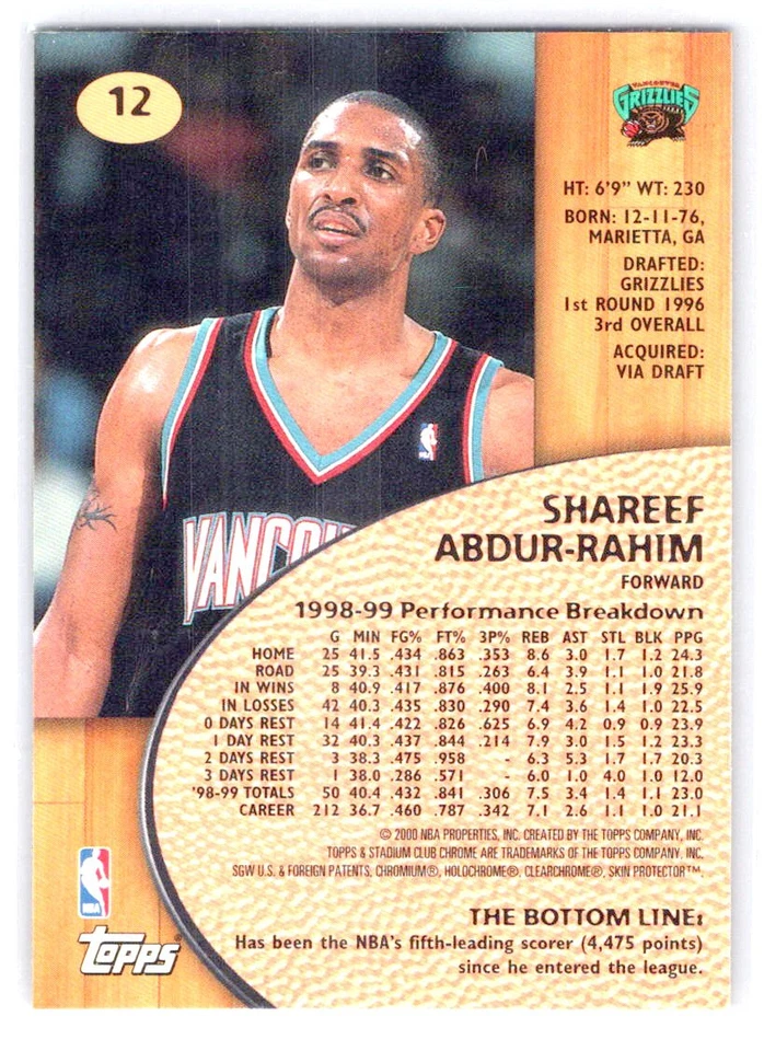 1999-00 Stadium Club Chrome #12 Shareef Abdur-Rahim - Image 2 of 2