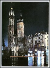Vintage 1970s Kraków Poland St. Mary s Basilica Night View Old Town PC К048