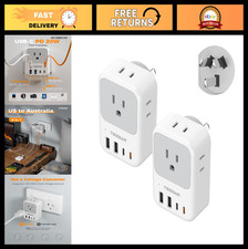Power Adapter 2 Pack, 20W US to Australia Plug, 4 AC Outlets 4 USB Ports, Trav