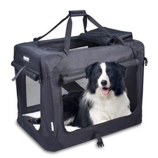 JESPET 36-Inch Soft Sided Pet Crate   3-Door Folding Dog Carrier, Black