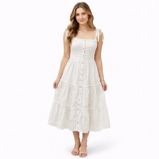 ASTR The Label Smocked Midi Dress White Tiered Tie Strap Size XS