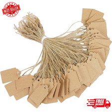 200 Pcs Price Tag with String Attached Writable Brown Kraft Paper Tags with Jute