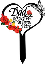 Memorial Grave Stake, Dad Forever in Our Hearts Grave Marker, Heart Grave Decora