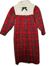Her Majesty Vintage Girls Robe Quilted Red Plaid Christmas Lace SZ 8