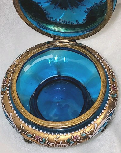 Antique Moser Peacock Blue Dresser Box Hand Enameled Art Deco Bohemian 1930s - Picture 8 of 24