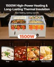 Commercial Food Warmer 4-Pan 1500W Countertop Buffet Bain Marie with Lid