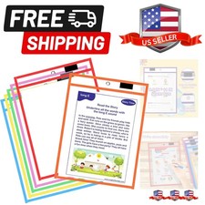 Job Ticket Holders, 6 Pcs Dry Erase Pockets Colorful 10"  13", Reusable Plas...