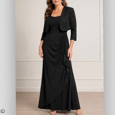 Alex Evenings Black Glitter Two Piece Jacket Dress Mother Of Bride 16 PETITE