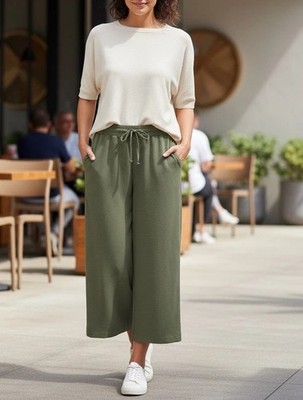 Rafaella Women Crop Wide Leg Pants Size M Olivine Green Pull On NWT