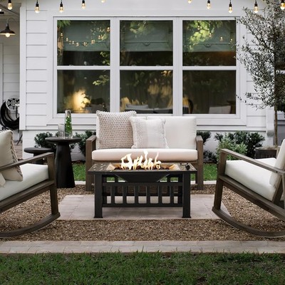 Devoko 32'' Outdoor Metal Fire Pit Table w/Waterproof Cover - Black Patio