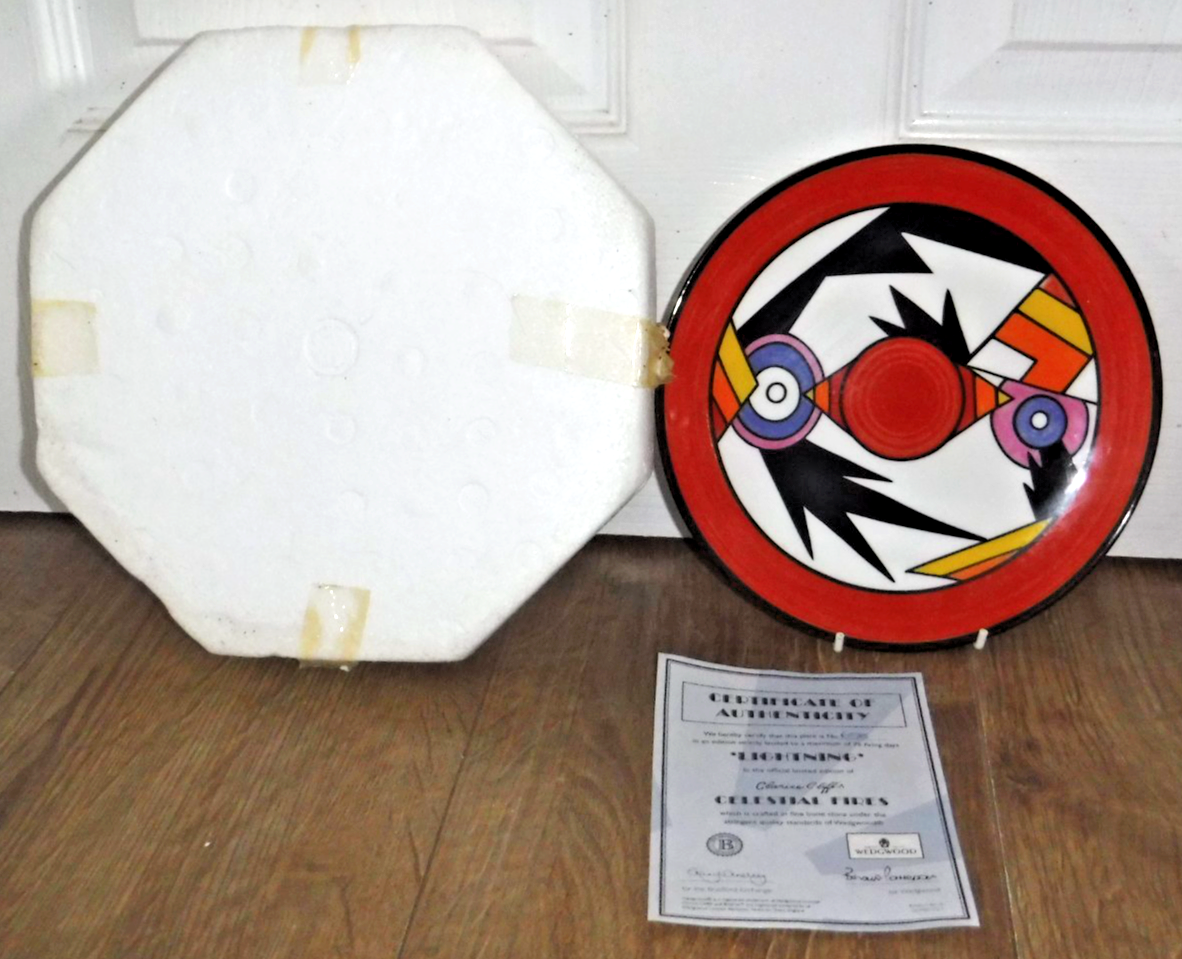 Wedgwood Clarice Cliff Plate ~ Celestial Fires ~ Lightning ~ COA ~ Excellent