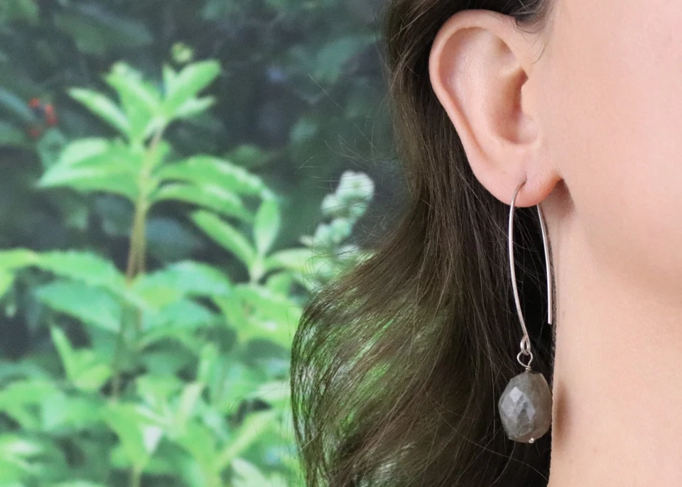 Sterling Silver Natural Labradorite Earrings Dangle Drop 2 3/4" x 5/8" - Image 4 of 4