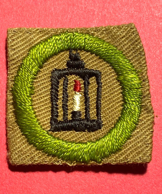 BSA, BOY SCOUT MERIT BADGE TYPE A, METALWORK 1927-1933 ATI, EX++, FOLDED/SEWN