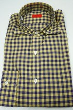 Isaia Purple Yellow Gingham Plaid Long Sleeve Cotton Dress Shirt 15.5/39 NEW