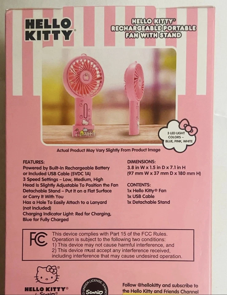 Ventilador portátil de mano recargable USB Hello Kitty con soporte rosa Sanrio nuevo Foto 3 de 3